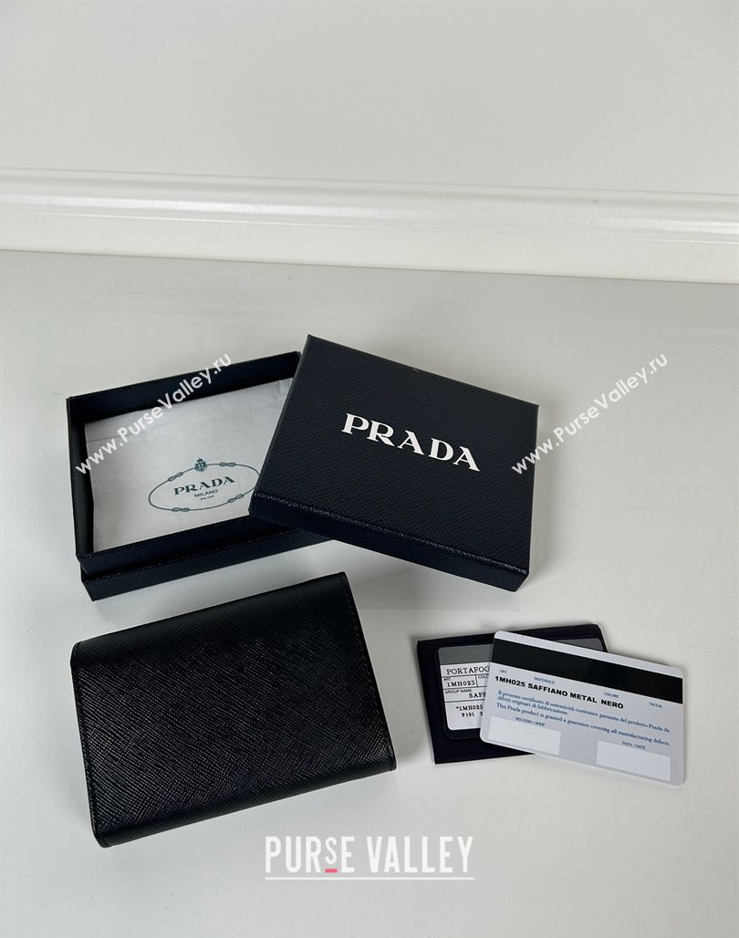 Prada Small Saffiano leather wallet Black/Tiangle 2024 1MH025 (YZ-240624065)