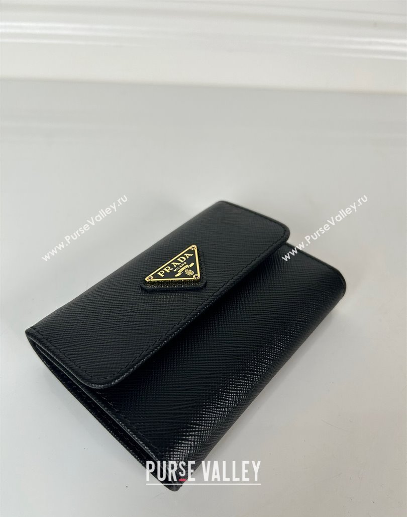 Prada Small Saffiano leather wallet Black/Tiangle 2024 1MH025 (YZ-240624065)