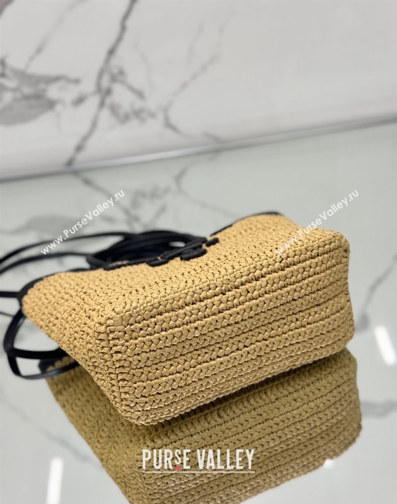 Prada Small crochet straw and leather tote bag Dark Beige/Black 2024 1BG500 (YZ-240624044)