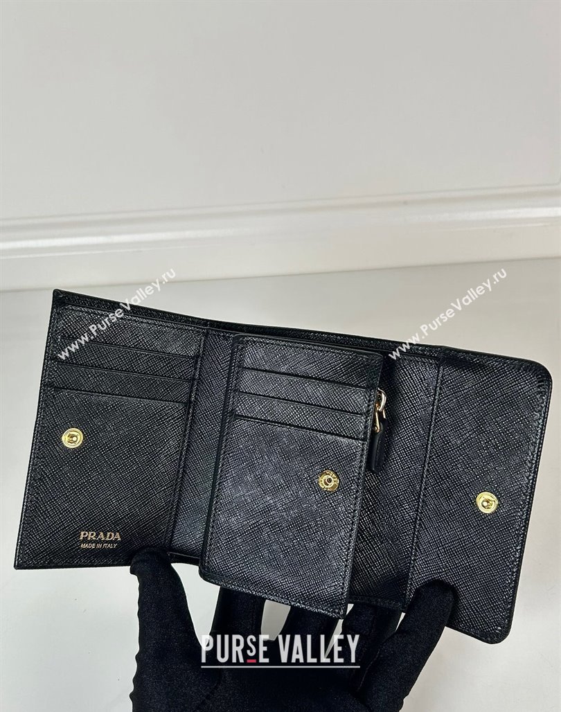 Prada Small Saffiano leather wallet Black/Tiangle 2024 1MH025 (YZ-240624065)