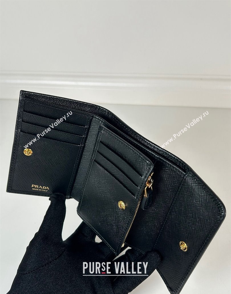 Prada Small Saffiano leather wallet Black/Tiangle 2024 1MH025 (YZ-240624065)