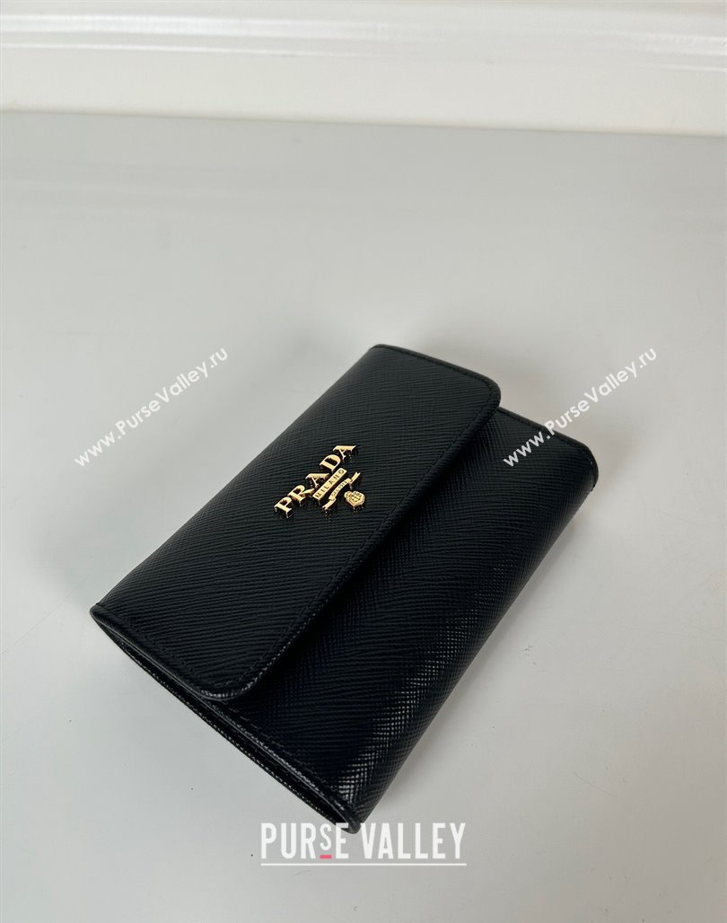 Prada Small Saffiano leather wallet Black/Logo 2024 1MH025 (YZ-240624066)