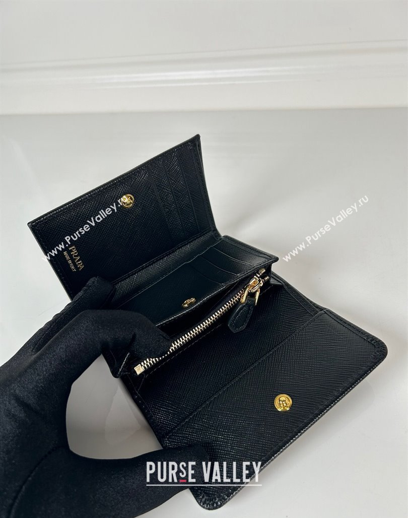 Prada Small Saffiano leather wallet Black/Logo 2024 1MH025 (YZ-240624066)