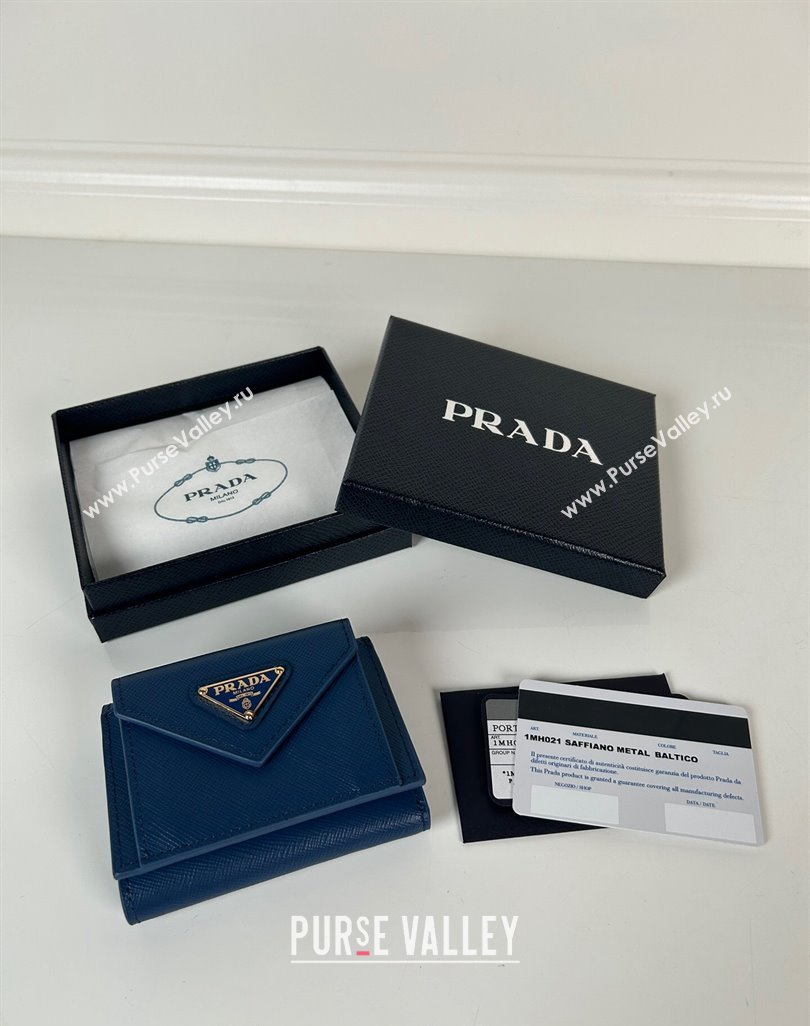 Prada Mini Saffiano leather wallet Blue/Tiangle 2024 1MH021 (YZ-240624067)