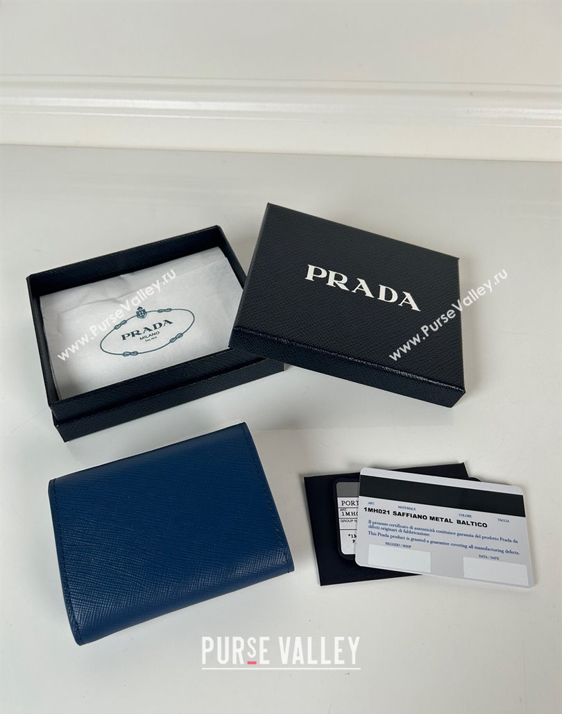 Prada Mini Saffiano leather wallet Blue/Tiangle 2024 1MH021 (YZ-240624067)