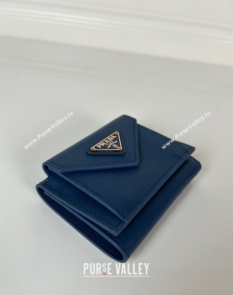 Prada Mini Saffiano leather wallet Blue/Tiangle 2024 1MH021 (YZ-240624067)