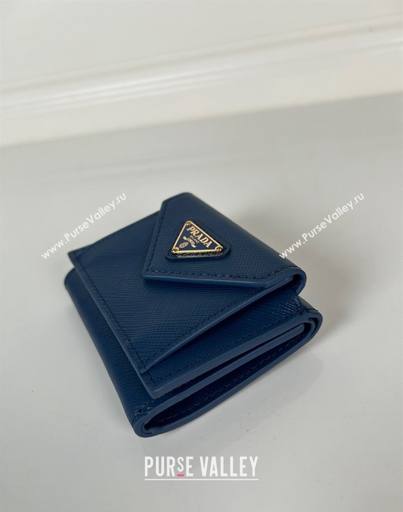 Prada Mini Saffiano leather wallet Blue/Tiangle 2024 1MH021 (YZ-240624067)