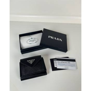 Prada Mini Saffiano leather wallet Black/Silver 2024 1MH021 (YZ-240624068)