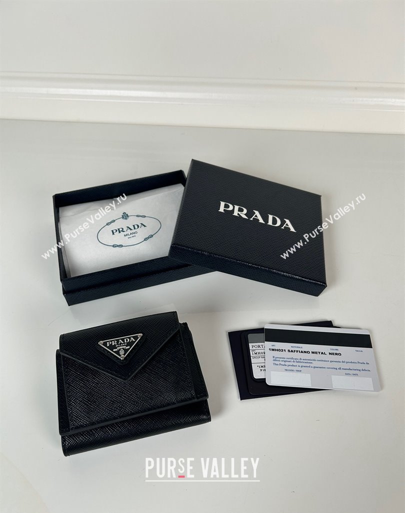 Prada Mini Saffiano leather wallet Black/Silver 2024 1MH021 (YZ-240624068)