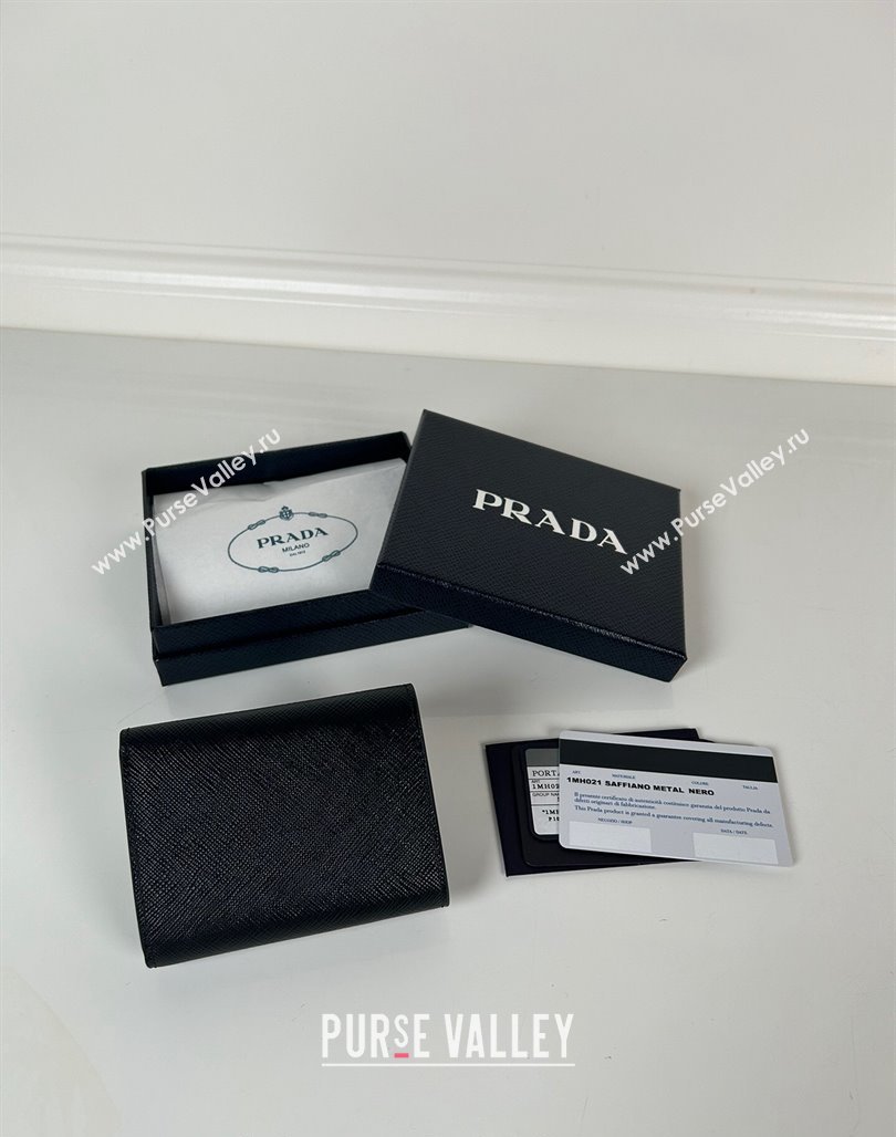 Prada Mini Saffiano leather wallet Black/Silver 2024 1MH021 (YZ-240624068)