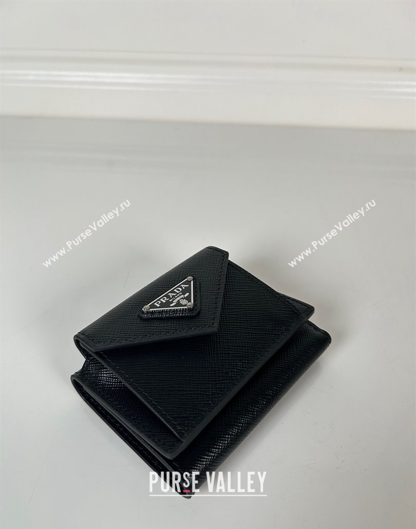 Prada Mini Saffiano leather wallet Black/Silver 2024 1MH021 (YZ-240624068)