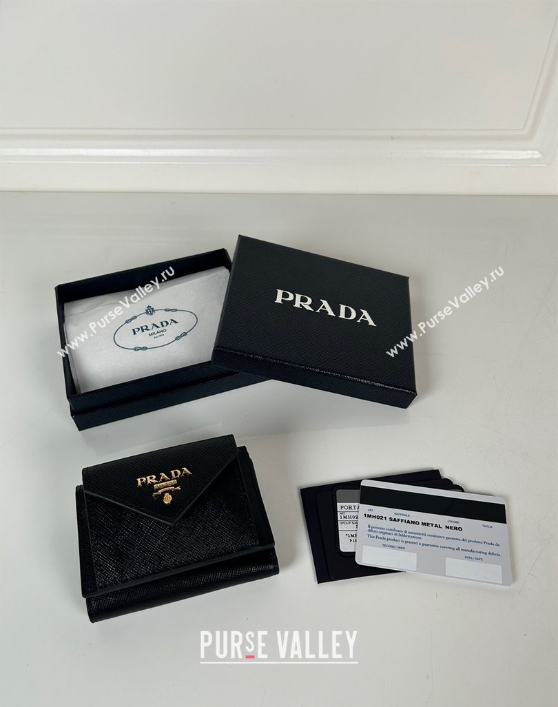 Prada Mini Saffiano leather wallet Black/Gold Logo 2024 1MH021 (YZ-240624069)