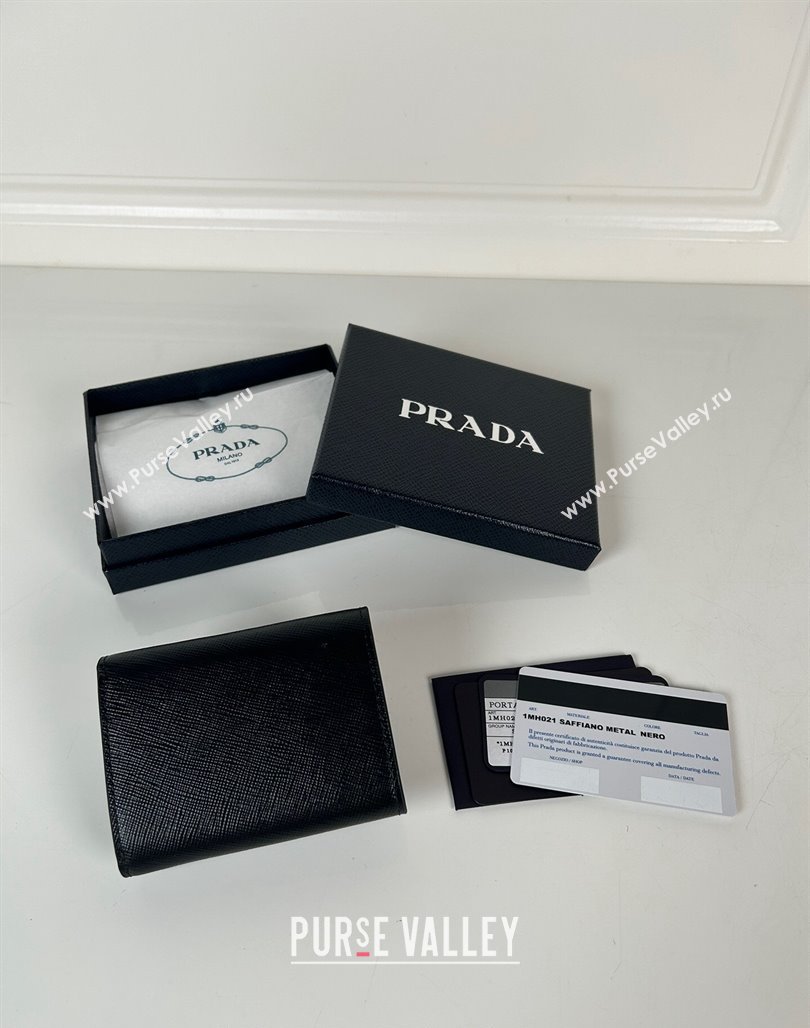 Prada Mini Saffiano leather wallet Black/Gold Logo 2024 1MH021 (YZ-240624069)