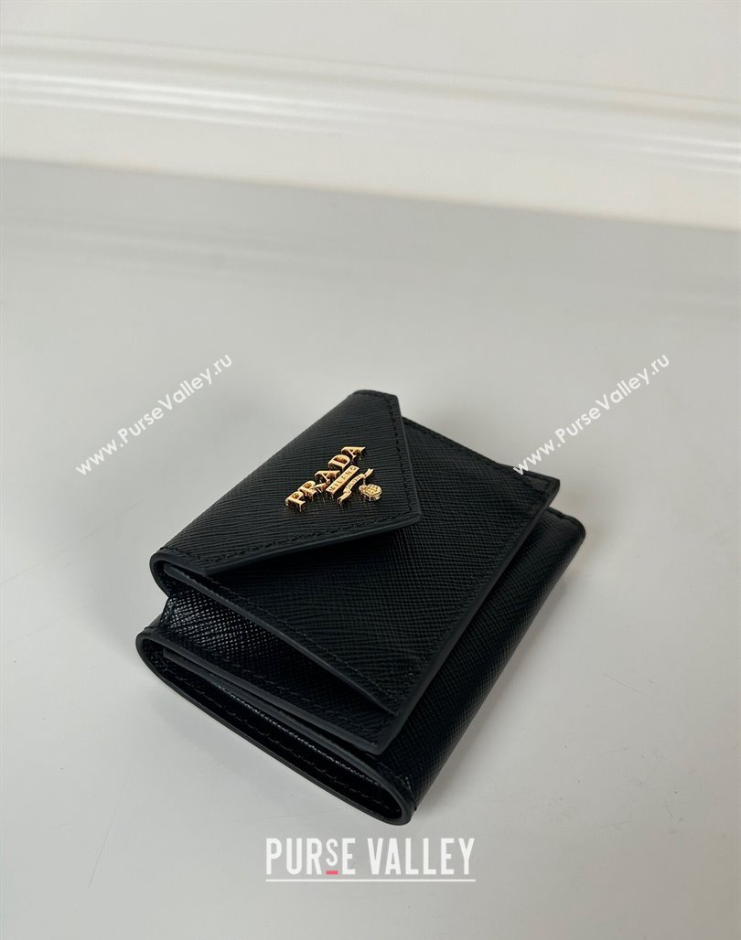 Prada Mini Saffiano leather wallet Black/Gold Logo 2024 1MH021 (YZ-240624069)