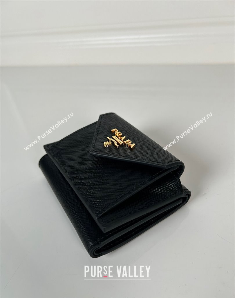 Prada Mini Saffiano leather wallet Black/Gold Logo 2024 1MH021 (YZ-240624069)