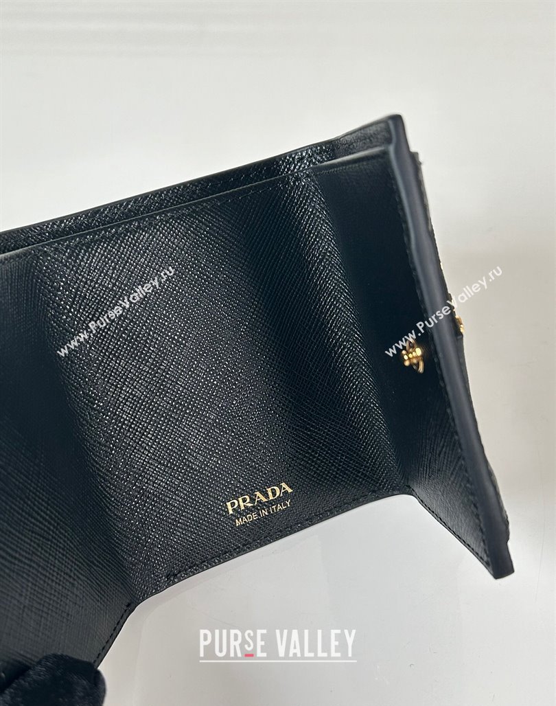 Prada Mini Saffiano leather wallet Black/Gold Logo 2024 1MH021 (YZ-240624069)