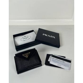 Prada Mini Saffiano leather wallet Black/Gold Tiangle 2024 1MH021 (YZ-240624070)