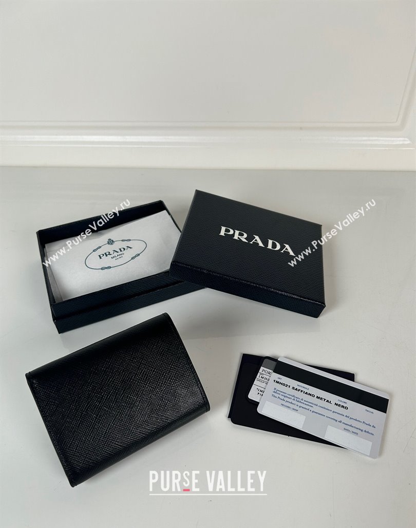 Prada Mini Saffiano leather wallet Black/Gold Tiangle 2024 1MH021 (YZ-240624070)