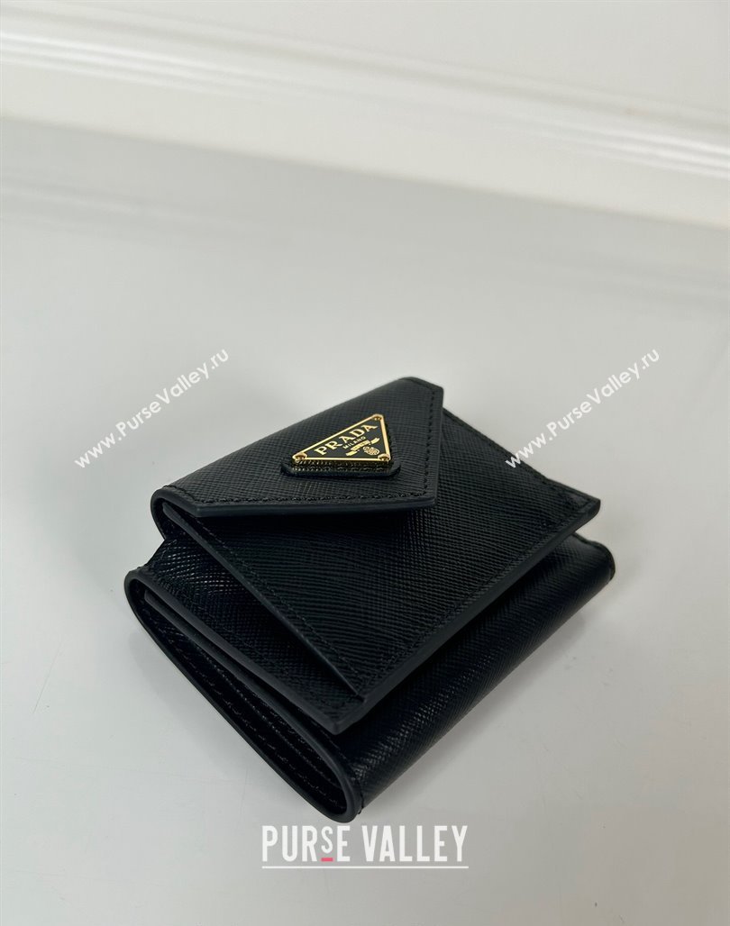 Prada Mini Saffiano leather wallet Black/Gold Tiangle 2024 1MH021 (YZ-240624070)