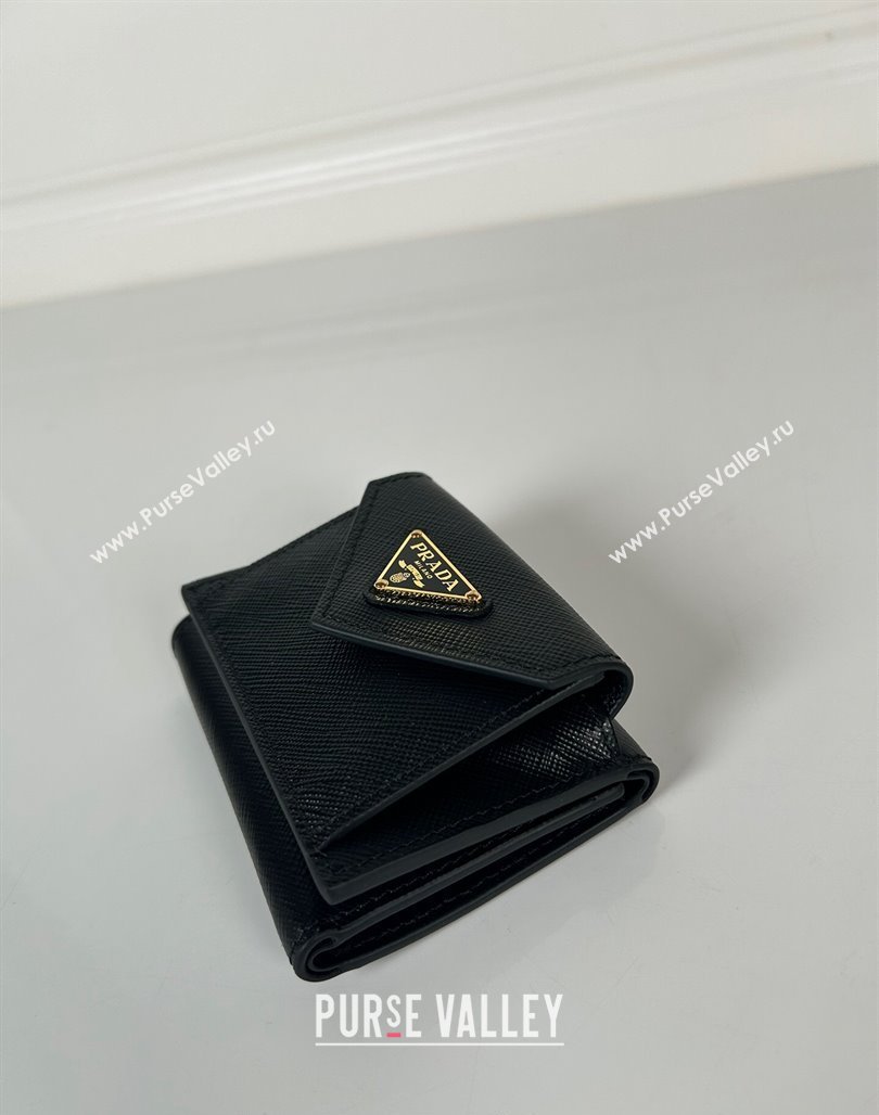 Prada Mini Saffiano leather wallet Black/Gold Tiangle 2024 1MH021 (YZ-240624070)