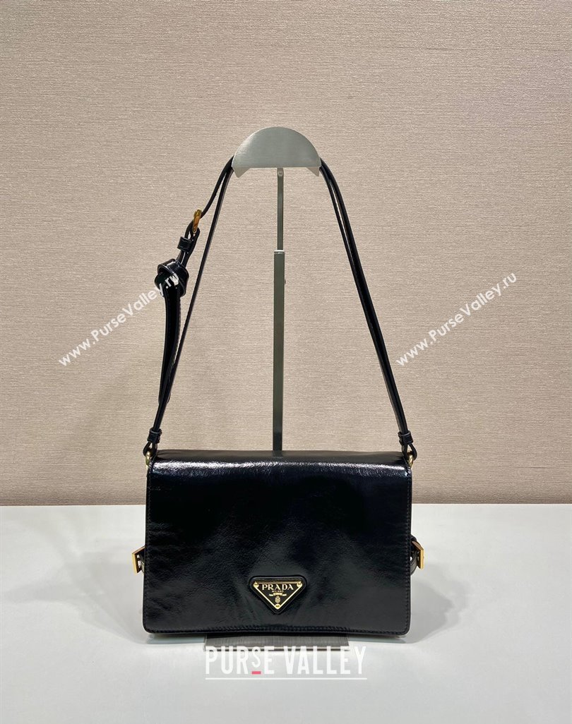 Prada Shiny Leather Shoulder bag Black 2024 1BD082 (YZ-240624045)