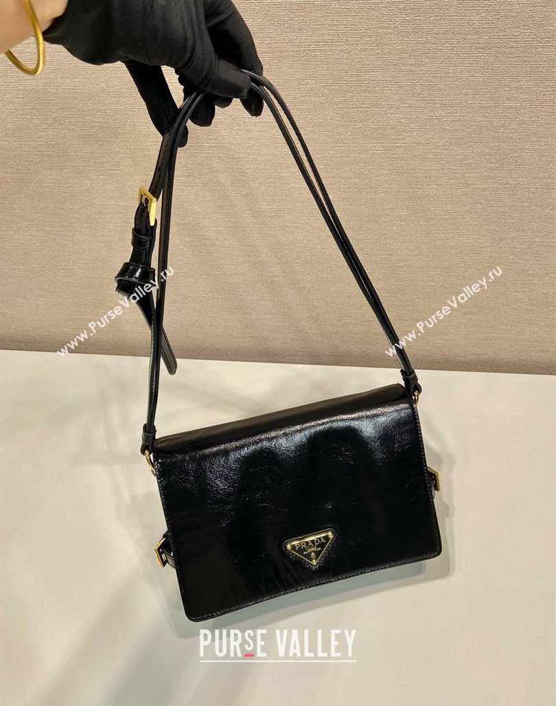 Prada Shiny Leather Shoulder bag Black 2024 1BD082 (YZ-240624045)