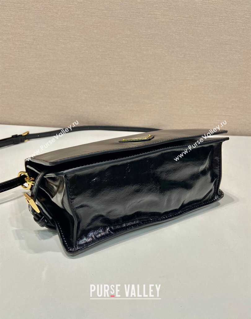 Prada Shiny Leather Shoulder bag Black 2024 1BD082 (YZ-240624045)