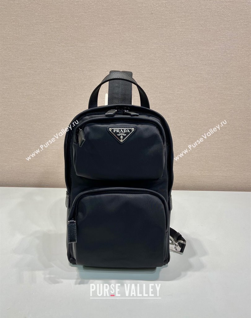 Prada Re-Nylon and Saffiano leather backpack bag 2VZ105 Black 2024 (YZ-240624048)