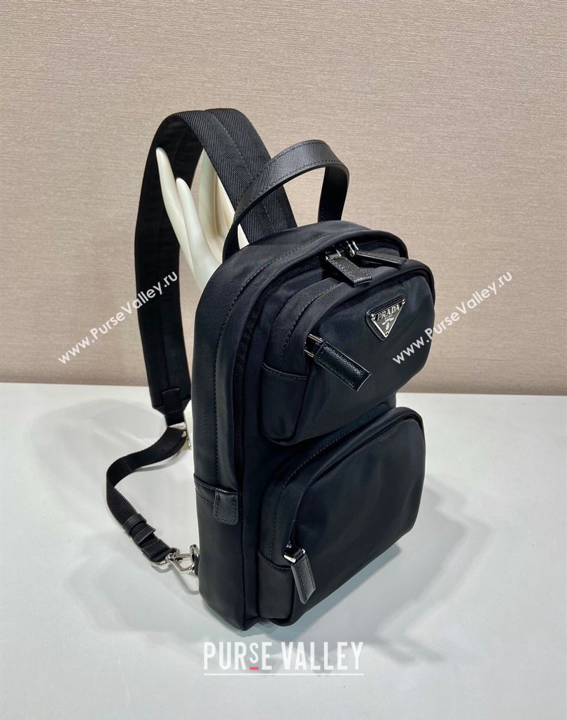 Prada Re-Nylon and Saffiano leather backpack bag 2VZ105 Black 2024 (YZ-240624048)