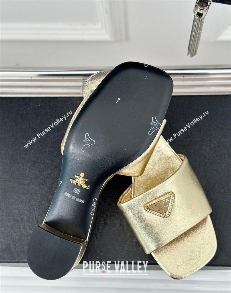 Prada Leather Heel Slides Sandal 3.5cm Gold 2024 061101 (MD-240704011)