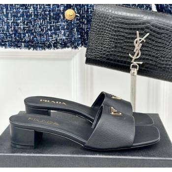 Prada Saffiano Leather Heel Slides Sandal 3.5cm Black 2024 061101 (MD-240704012)