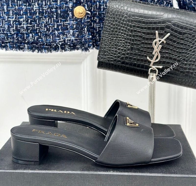 Prada Saffiano Leather Heel Slides Sandal 3.5cm Black 2024 061101 (MD-240704012)