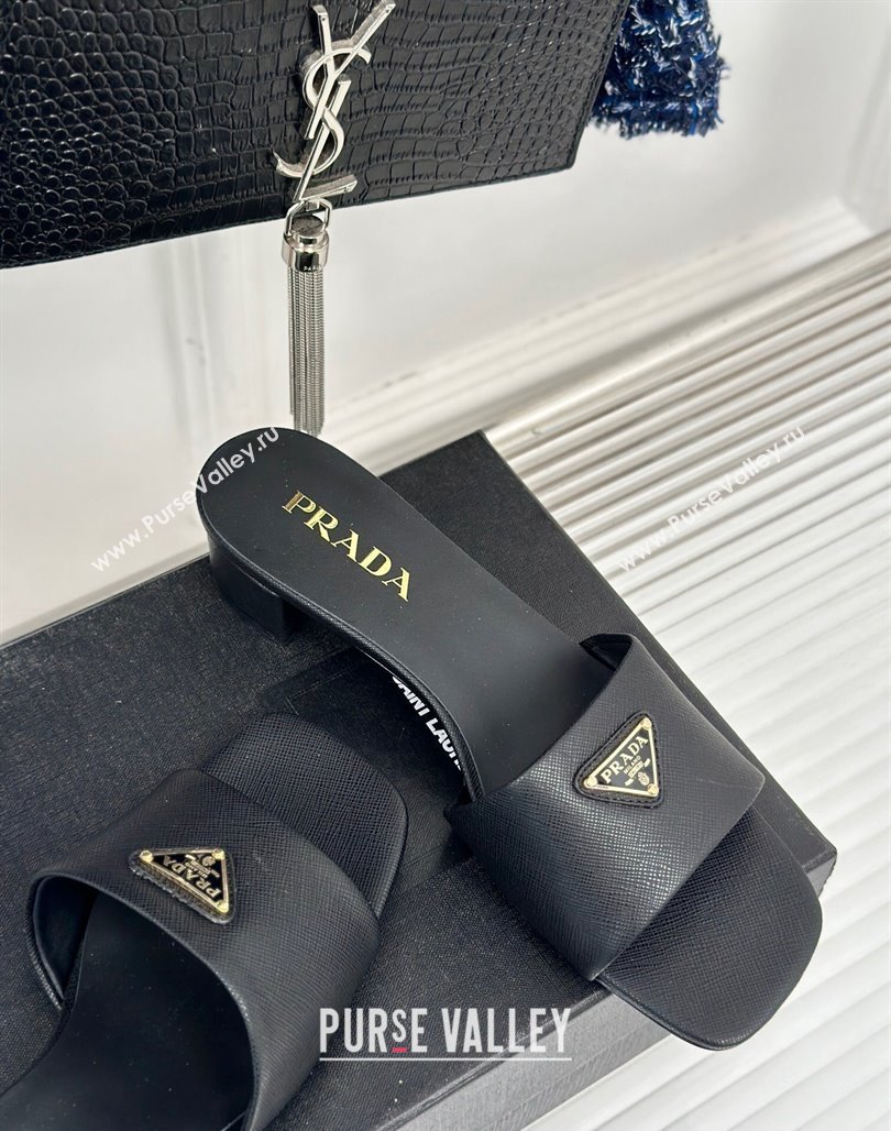 Prada Saffiano Leather Heel Slides Sandal 3.5cm Black 2024 061101 (MD-240704012)