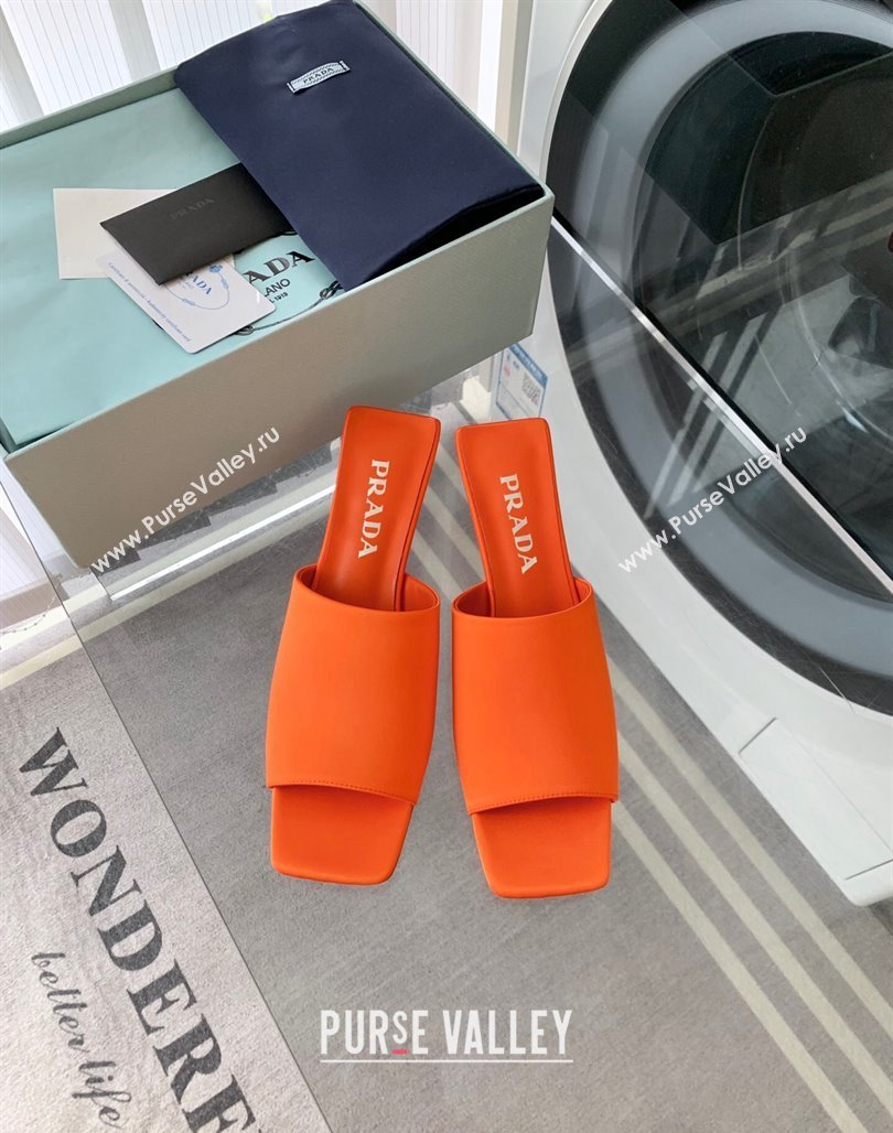 Prada Satin Heel Slide Sandals 3.5cm with Triangle Heel Orange 2024 0704 (MD-240704003)