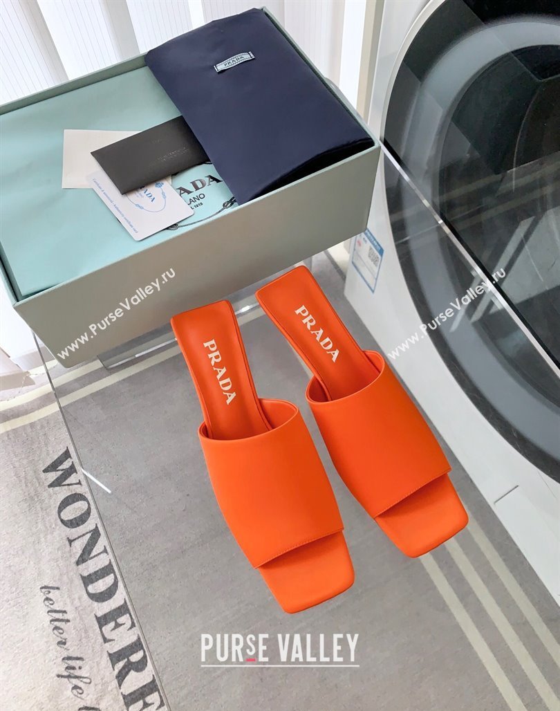 Prada Satin Heel Slide Sandals 3.5cm with Triangle Heel Orange 2024 0704 (MD-240704003)