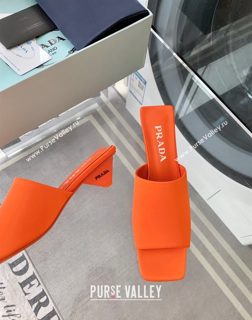 Prada Satin Heel Slide Sandals 3.5cm with Triangle Heel Orange 2024 0704 (MD-240704003)