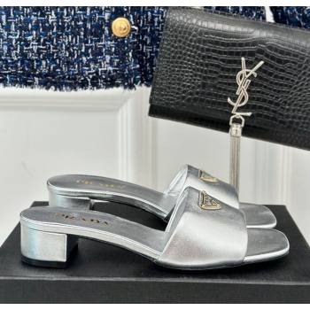 Prada Leather Heel Slides Sandal 3.5cm Silver 2024 061101 (MD-240704007)