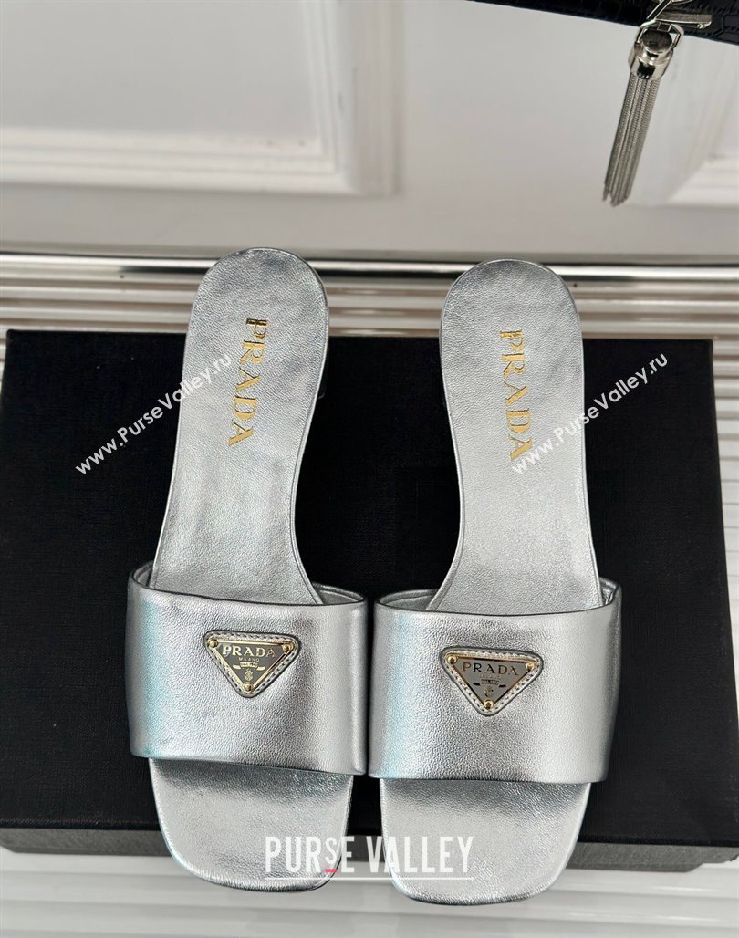 Prada Leather Heel Slides Sandal 3.5cm Silver 2024 061101 (MD-240704007)