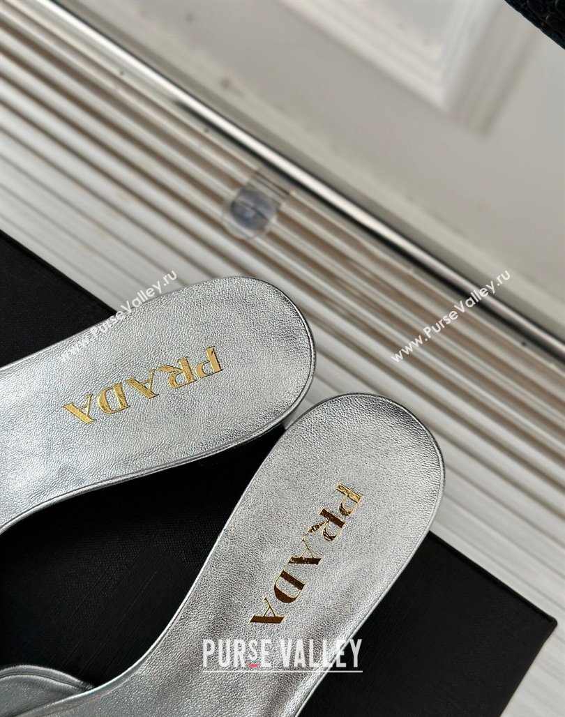 Prada Leather Heel Slides Sandal 3.5cm Silver 2024 061101 (MD-240704007)