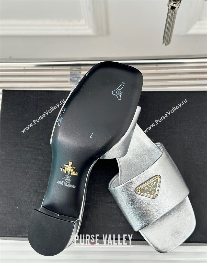 Prada Leather Heel Slides Sandal 3.5cm Silver 2024 061101 (MD-240704007)