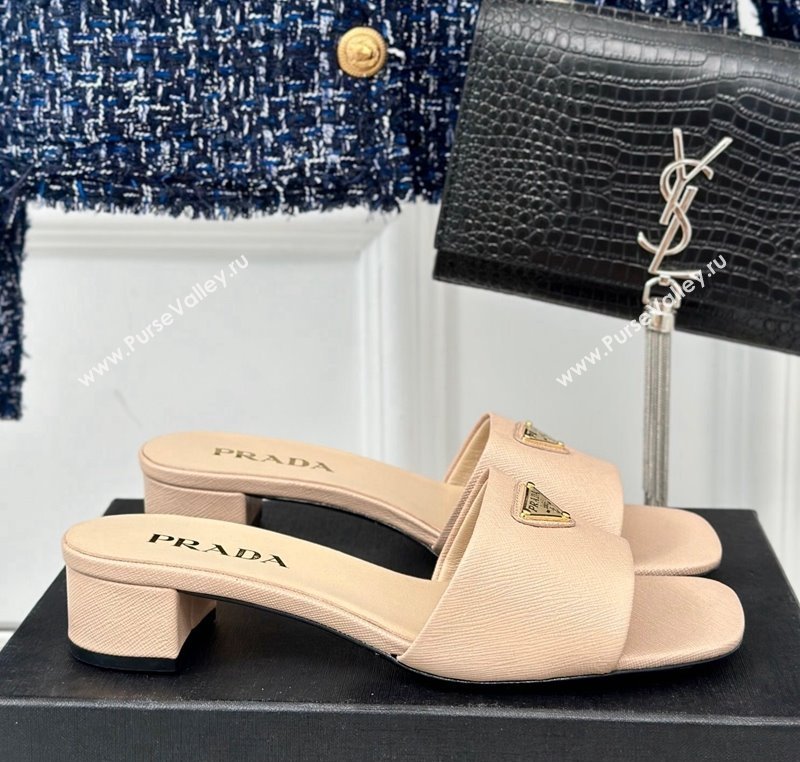 Prada Saffiano Leather Heel Slides Sandal 3.5cm Beige 2024 061101 (MD-240704009)