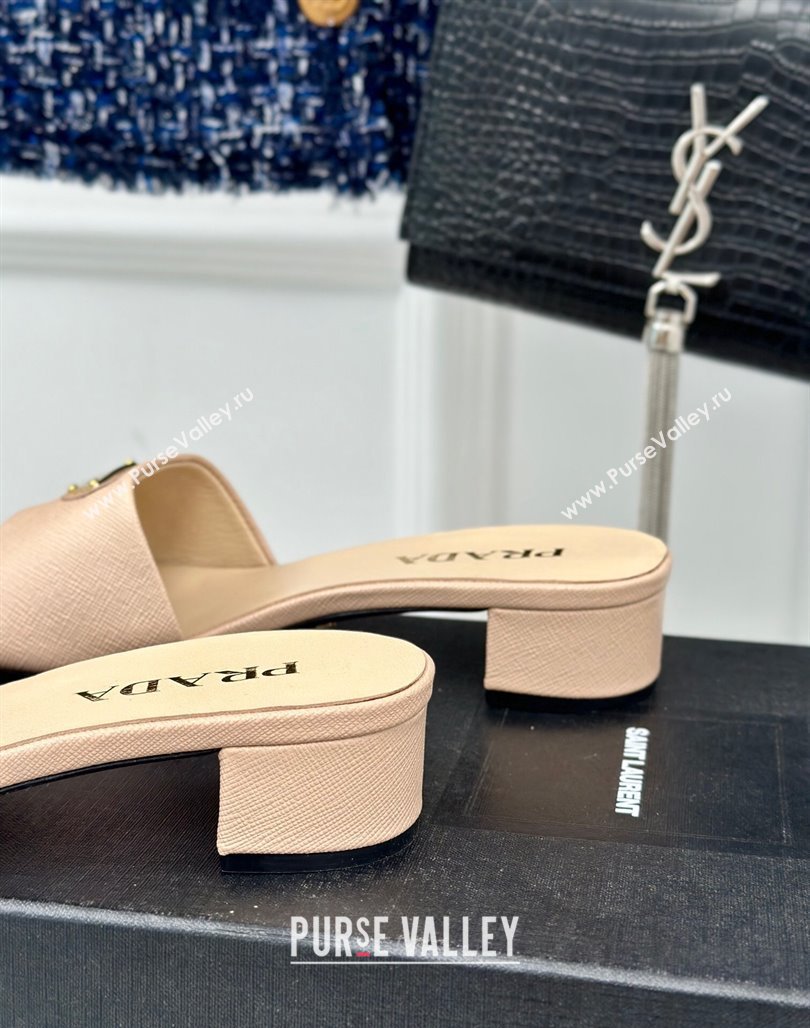 Prada Saffiano Leather Heel Slides Sandal 3.5cm Beige 2024 061101 (MD-240704009)