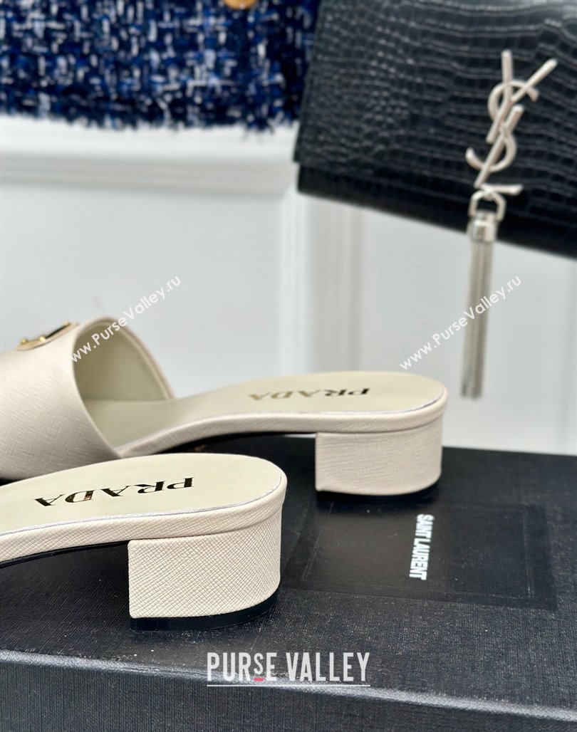 Prada Saffiano Leather Heel Slides Sandal 3.5cm White 2024 061101 (MD-240704010)