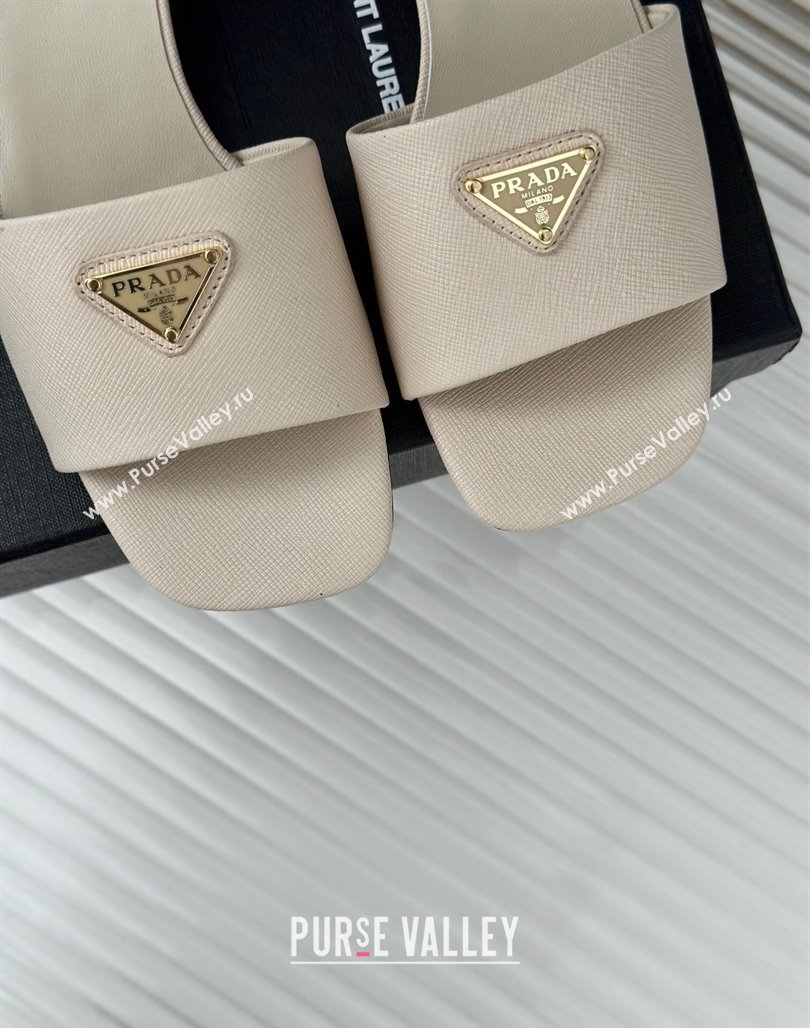 Prada Saffiano Leather Heel Slides Sandal 3.5cm White 2024 061101 (MD-240704010)