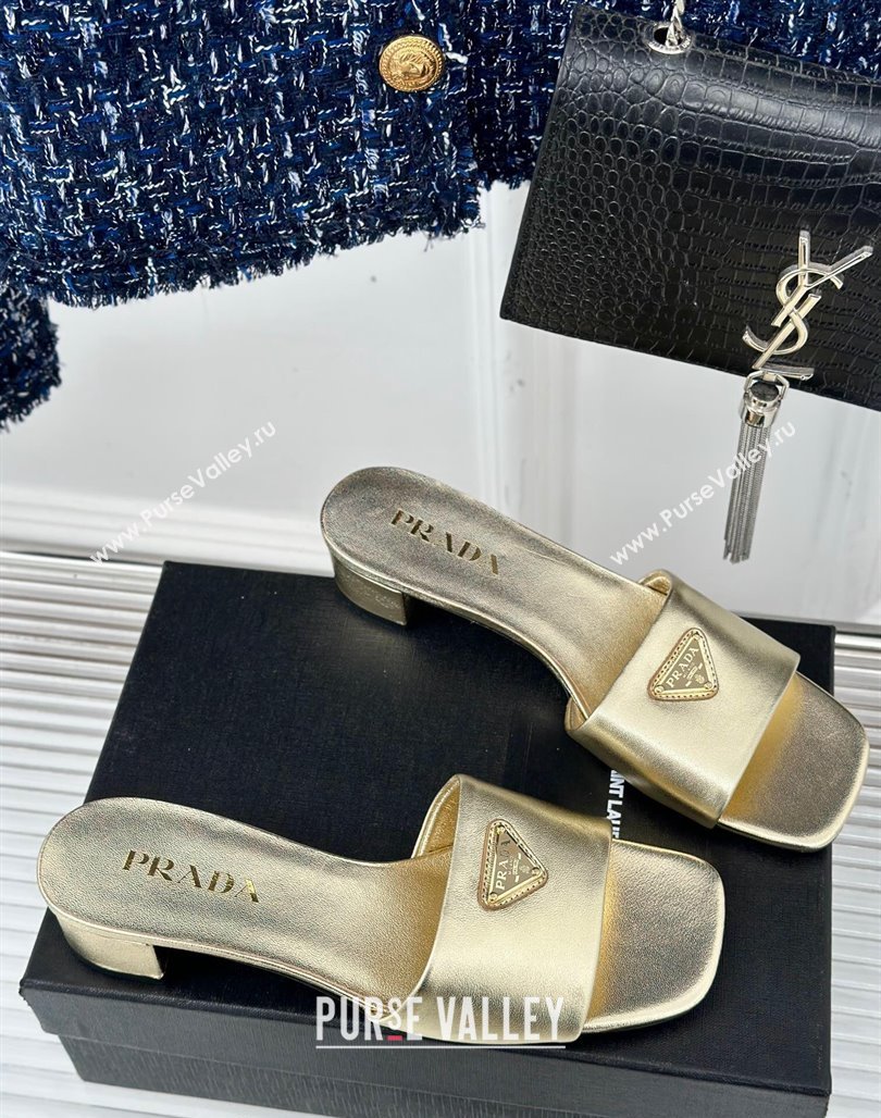 Prada Leather Heel Slides Sandal 3.5cm Gold 2024 061101 (MD-240704011)