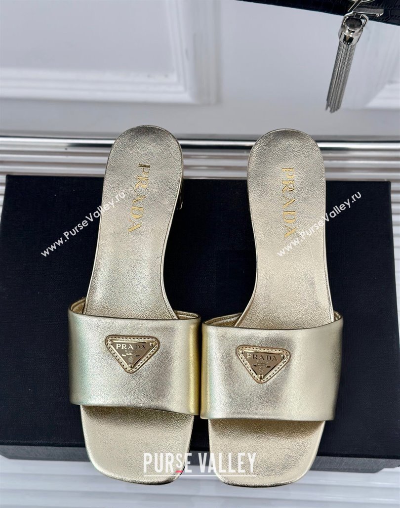 Prada Leather Heel Slides Sandal 3.5cm Gold 2024 061101 (MD-240704011)