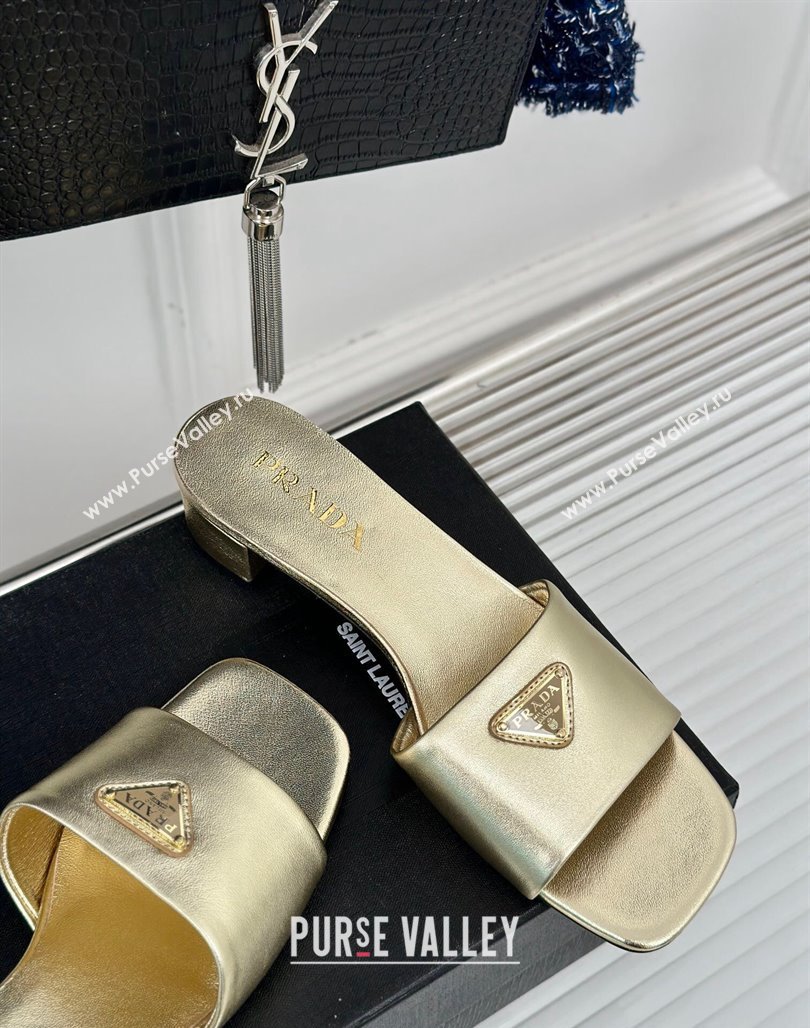 Prada Leather Heel Slides Sandal 3.5cm Gold 2024 061101 (MD-240704011)