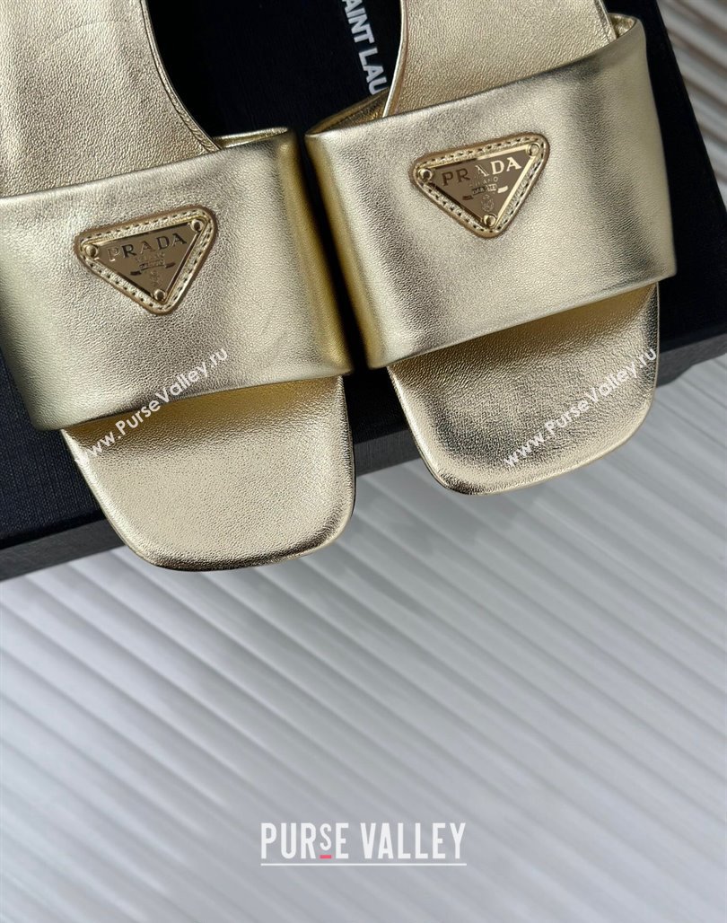 Prada Leather Heel Slides Sandal 3.5cm Gold 2024 061101 (MD-240704011)