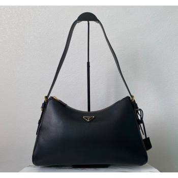 Prada Aimee Leather Hobo Bag 1BC228 Black 2024 (YZ-240715031)