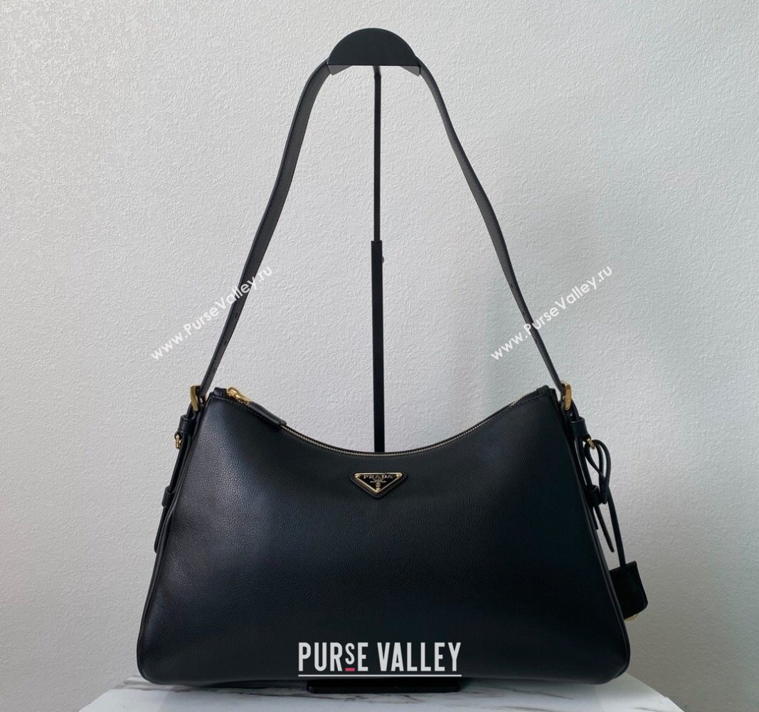 Prada Aimee Leather Hobo Bag 1BC228 Black 2024 (YZ-240715031)